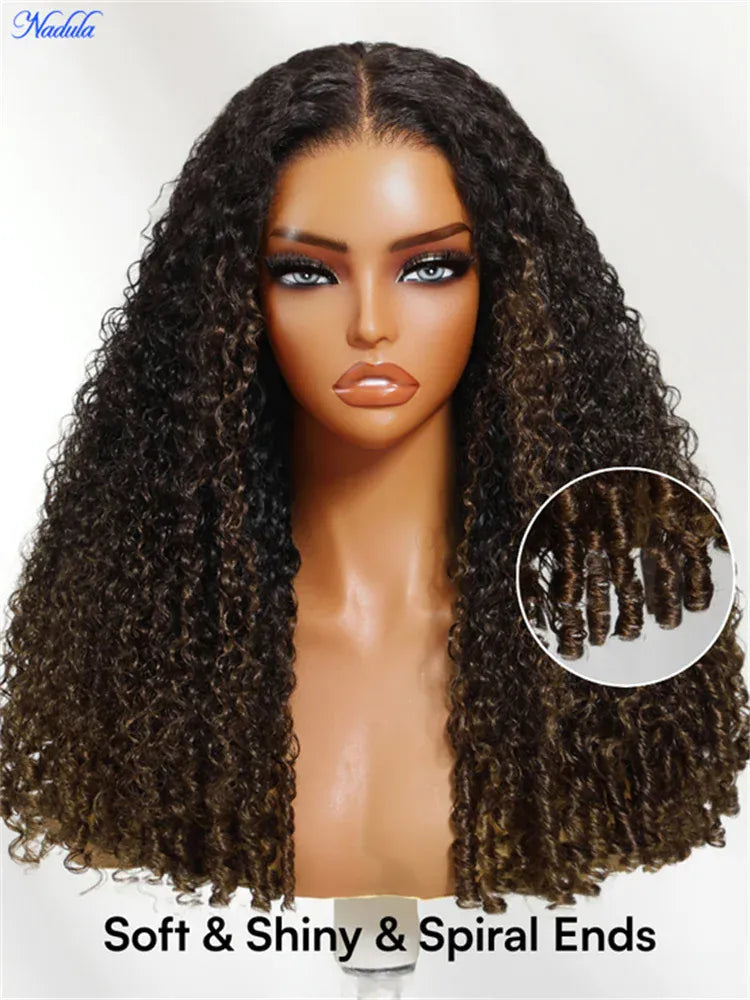 Nadula Bye-Bye Slip Burmese Curly Glueless Wig 100% Human Hair Chestnut Brown Color with Finger Coils Suitable for All Head Size