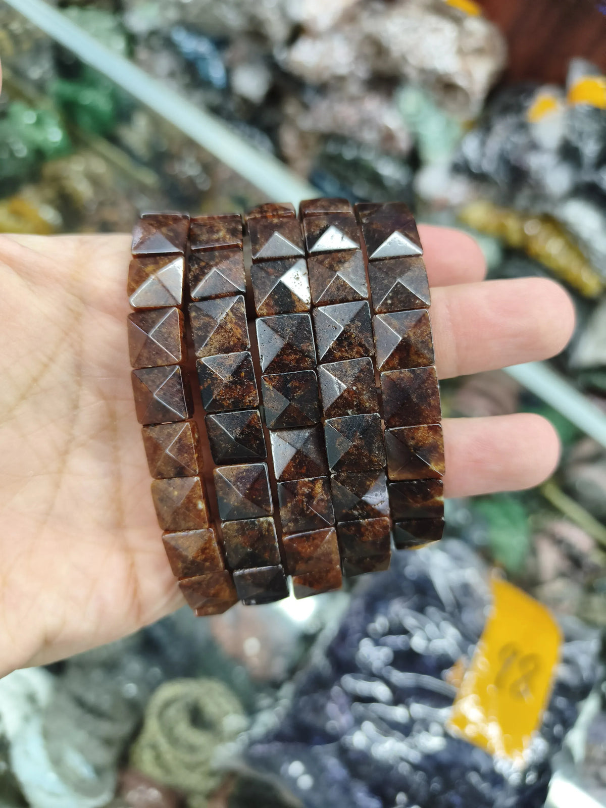 Natural 10x10mm square Shape Faceted Stone Orange Garnet Citrine Agate Amethyst Bracelets Bangles Energy for Women Wholesale