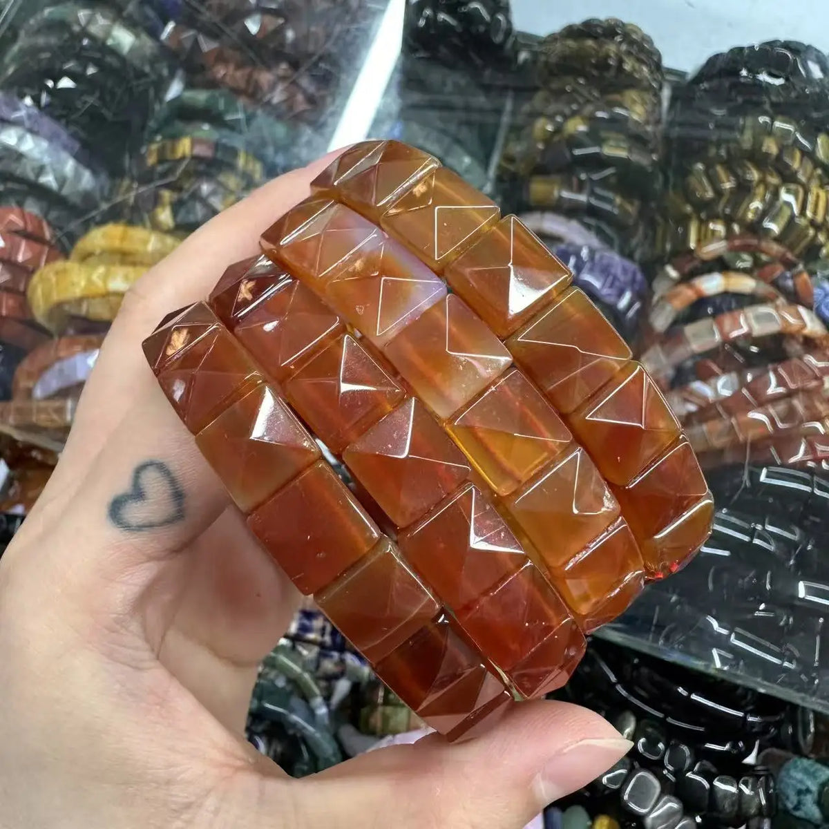 Natural 10x10mm square Shape Faceted Stone Orange Garnet Citrine Agate Amethyst Bracelets Bangles Energy for Women Wholesale