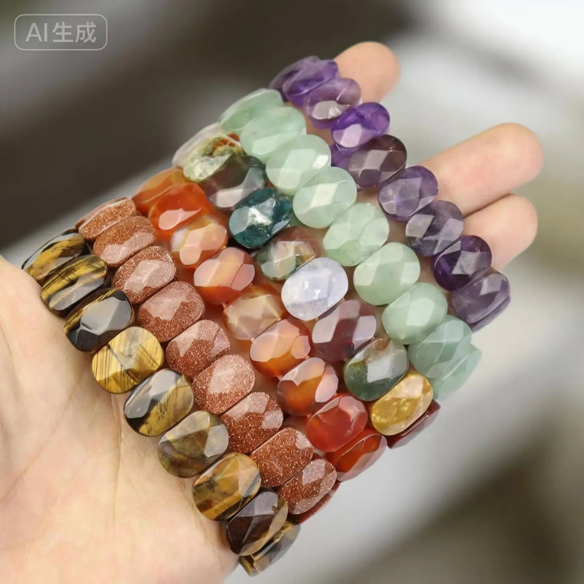 Natural 10x14mm Oval Shape Faceted Beads Elastic Cord Stone Crystal Opal Obsidian Amethyst Bracelets Bangles Femme for Women