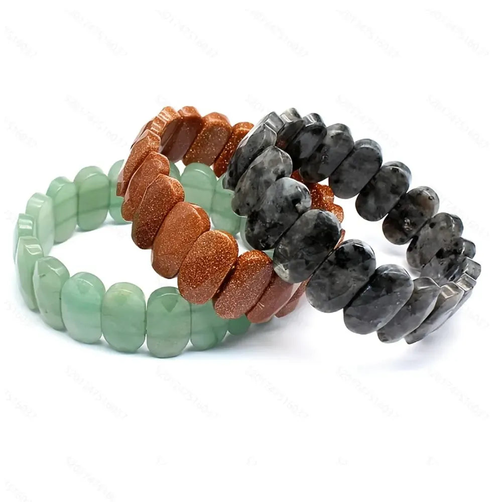 Natural 10x14mm Oval Shape Faceted Beads Elastic Cord Stone Crystal Opal Obsidian Amethyst Bracelets Bangles Femme for Women