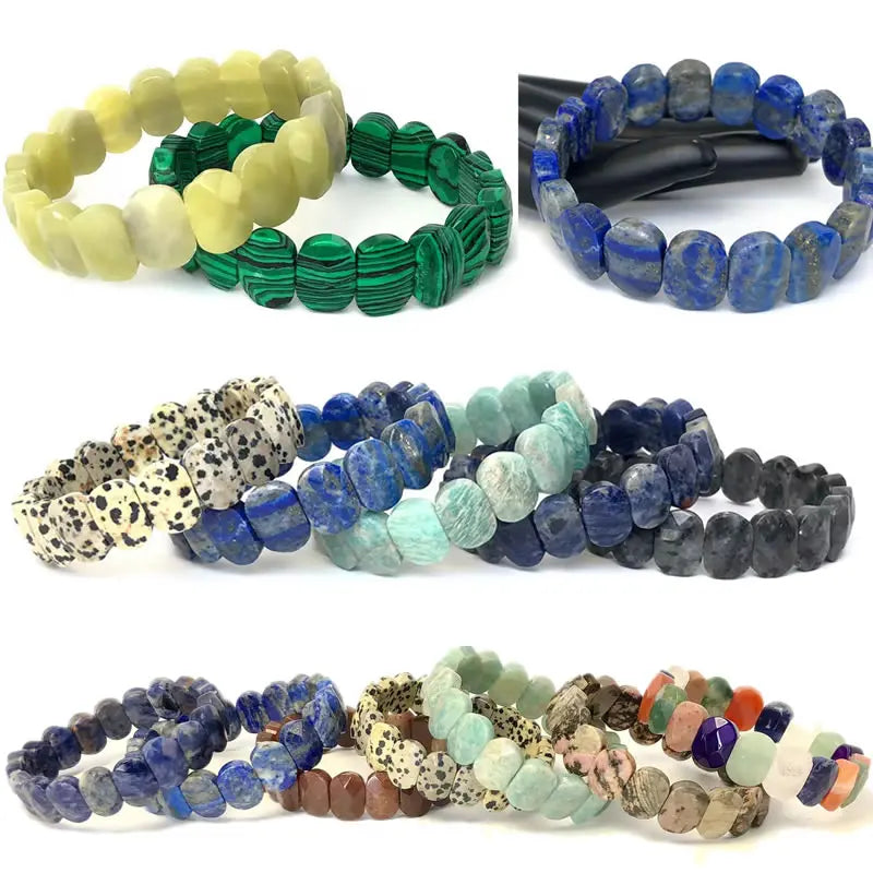 Natural 10x15mm Faceted Flashing Stone Beads Bracelets Handmade Reiki Healing Meditation Bangles Elastic Rope Couple Jewelry