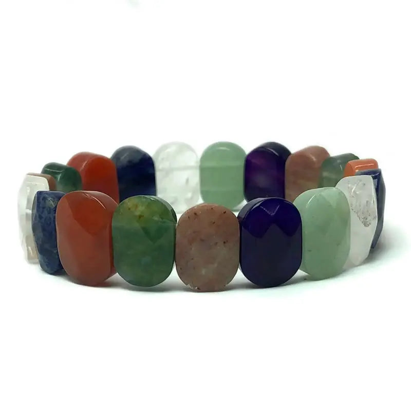 Natural 10x15mm Faceted Flashing Stone Beads Bracelets Handmade Reiki Healing Meditation Bangles Elastic Rope Couple Jewelry