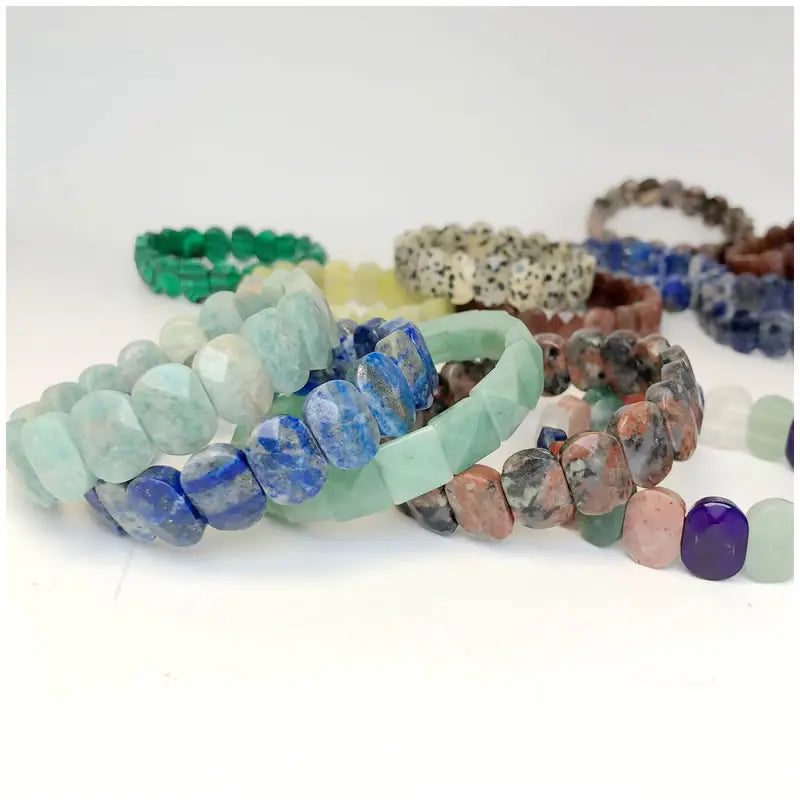 Natural 10x15mm Faceted Flashing Stone Beads Bracelets Handmade Reiki Healing Meditation Bangles Elastic Rope Couple Jewelry