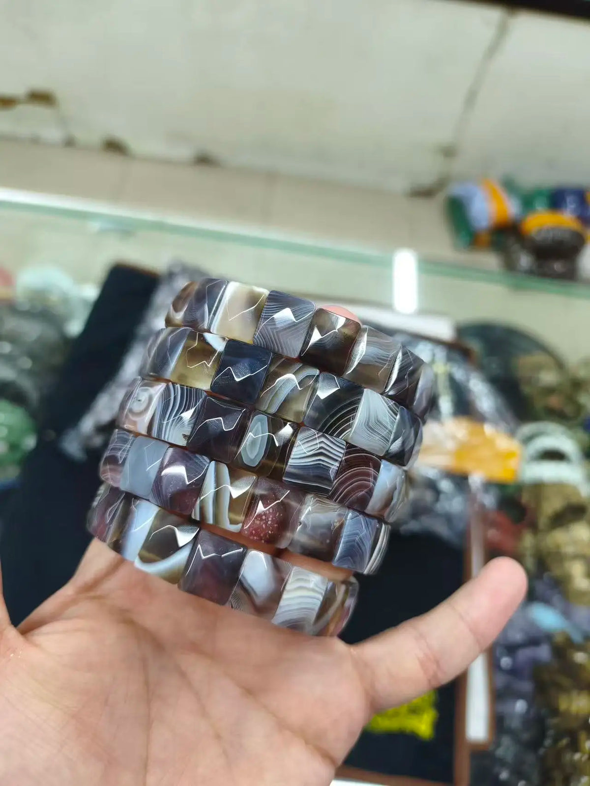 Natural 12x15mm Faceted Stone Unique Crystal Citrine Agate Amethyst Pyrite Fashion Elastic Handcrafted Bracelets Energy Bangles