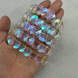Natural 12x15mm Faceted Stone Unique Crystal Citrine Agate Amethyst Pyrite Fashion Elastic Handcrafted Bracelets Energy Bangles