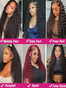 Natural Black Water Deep Wave Human Hair Wig, 13x4 or 13x6 HD Transparent Lace Front, 200% Density, Pre-Plucked & Glueless