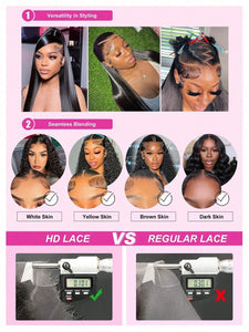 Natural Black Water Deep Wave Human Hair Wig, 13x4 or 13x6 HD Transparent Lace Front, 200% Density, Pre-Plucked & Glueless