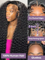 Natural Black Water Deep Wave Human Hair Wig, 13x4 or 13x6 HD Transparent Lace Front, 200% Density, Pre-Plucked & Glueless