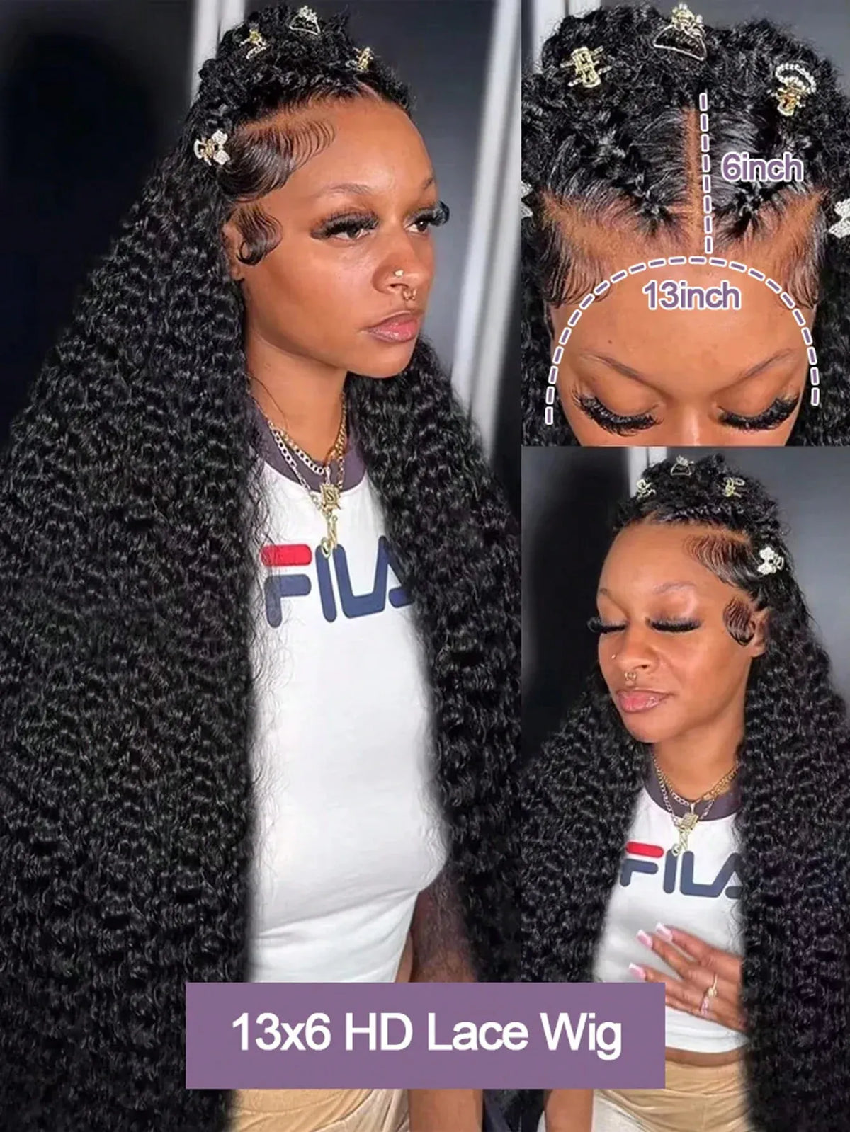 Natural Black Water Deep Wave Human Hair Wig, 13x4 or 13x6 HD Transparent Lace Front, 200% Density, Pre-Plucked & Glueless