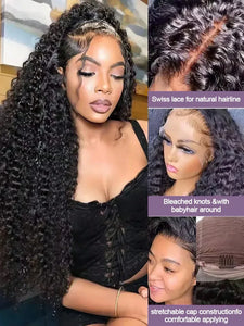 Natural Black Water Deep Wave Human Hair Wig, 13x4 or 13x6 HD Transparent Lace Front, 200% Density, Pre-Plucked & Glueless