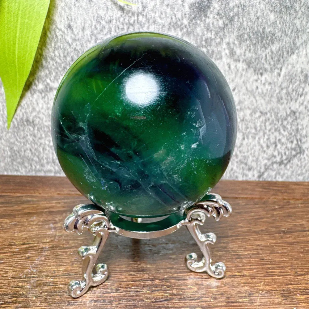 Natural Blue Snowflake Feather Fluorite Spheres Stone Healing Crystal Reiki Energy Home Scene Decorations Gifts+Stand