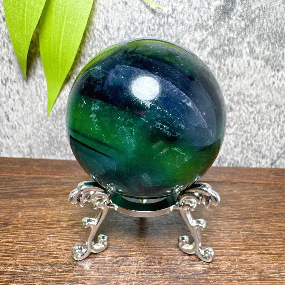 Natural Blue Snowflake Feather Fluorite Spheres Stone Healing Crystal Reiki Energy Home Scene Decorations Gifts+Stand