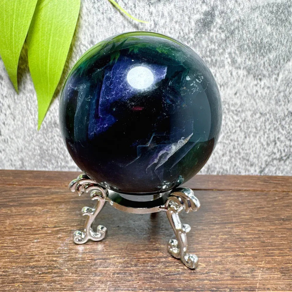 Natural Blue Snowflake Feather Fluorite Spheres Stone Healing Crystal Reiki Energy Home Scene Decorations Gifts+Stand