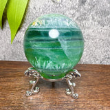 Natural Blue Snowflake Feather Fluorite Spheres Stone Healing Crystal Reiki Energy Home Scene Decorations Gifts+Stand