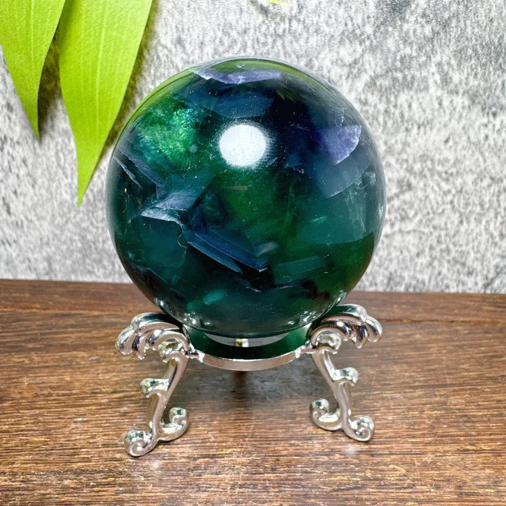 Natural Blue Snowflake Feather Fluorite Spheres Stone Healing Crystal Reiki Energy Home Scene Decorations Gifts+Stand