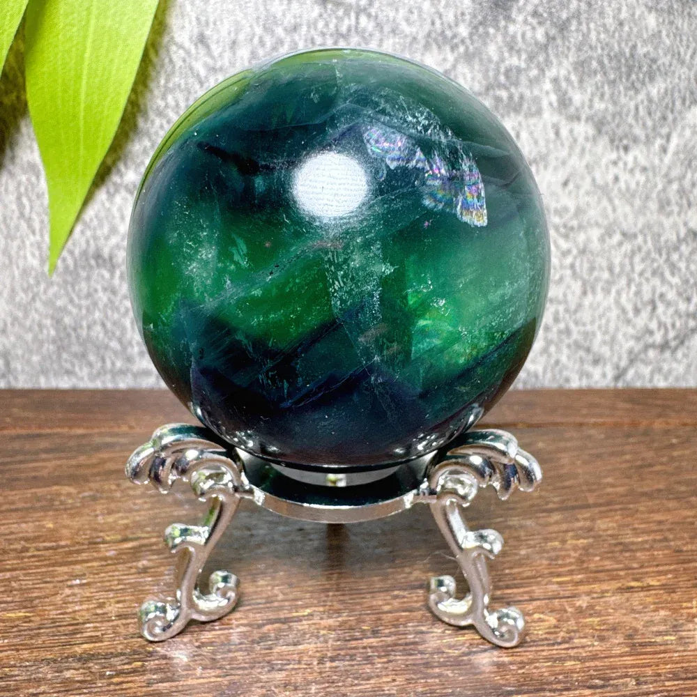 Natural Blue Snowflake Feather Fluorite Spheres Stone Healing Crystal Reiki Energy Home Scene Decorations Gifts+Stand