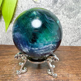 Natural Blue Snowflake Feather Fluorite Spheres Stone Healing Crystal Reiki Energy Home Scene Decorations Gifts+Stand