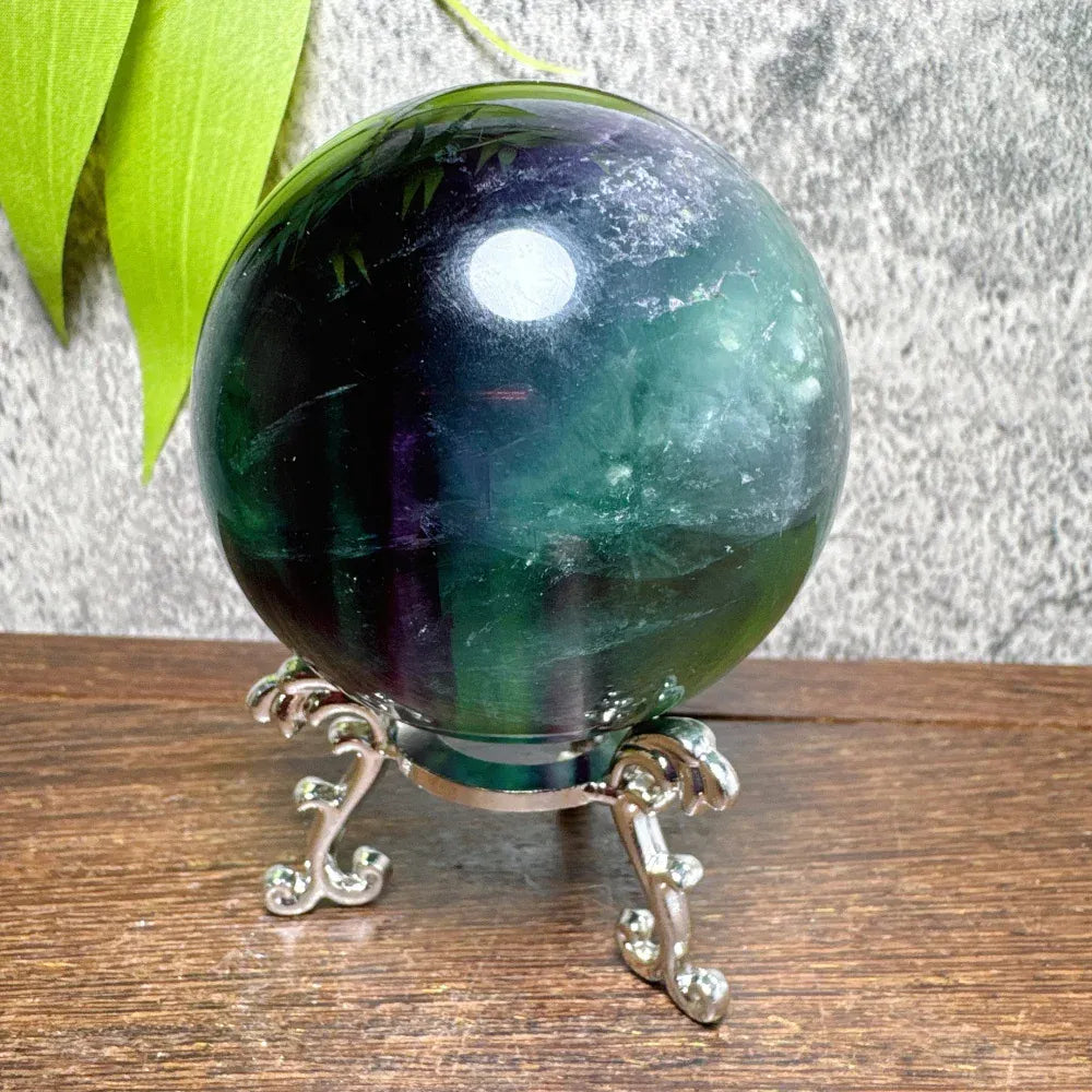 Natural Blue Snowflake Feather Fluorite Spheres Stone Healing Crystal Reiki Energy Home Scene Decorations Gifts+Stand