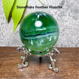 Natural Blue Snowflake Feather Fluorite Spheres Stone Healing Crystal Reiki Energy Home Scene Decorations Gifts+Stand