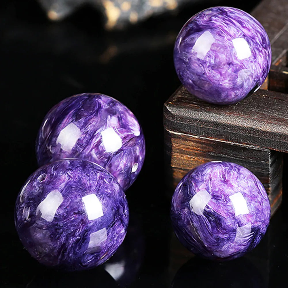 Natural Charoite Loose Beads Crystal Bracelet Quartz Round Loose Bead Exquisite Ladies Healing Stone Bracelet Jewelry Accessory