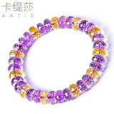 Natural Citrine Amethyst Bracelet Boutique Emethyst Stone Cut Face Hand String Wheel Disc Beaded Accompanying Jewelry Ins Gifts