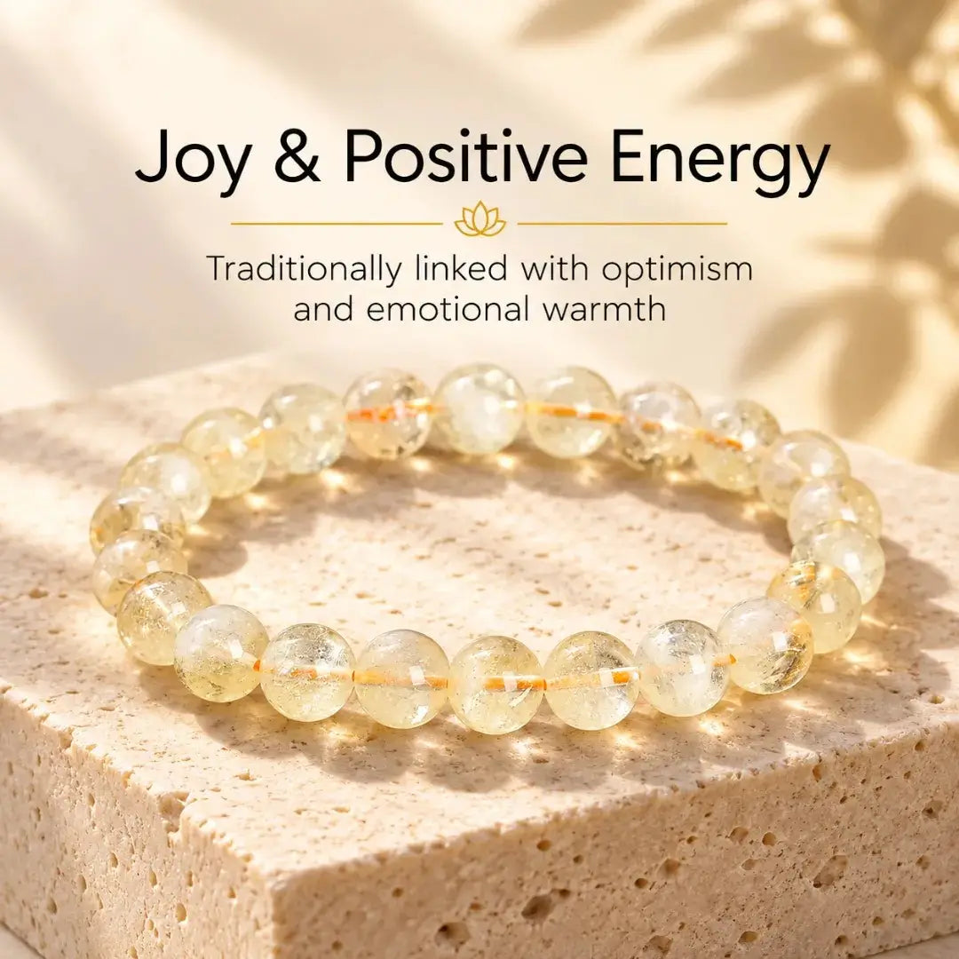 Natural Citrine Stone Bead Bracelet, Handmade Gemstone Stretch Jewelry for Women