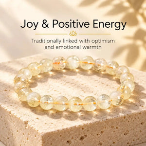 Natural Citrine Stone Bead Bracelet, Handmade Gemstone Stretch Jewelry for Women