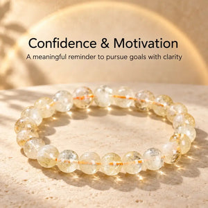 Natural Citrine Stone Bead Bracelet, Handmade Gemstone Stretch Jewelry for Women