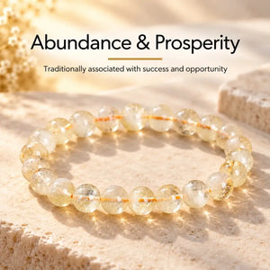Natural Citrine Stone Bead Bracelet, Handmade Gemstone Stretch Jewelry for Women