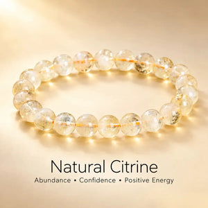 Natural Citrine Stone Bead Bracelet, Handmade Gemstone Stretch Jewelry for Women