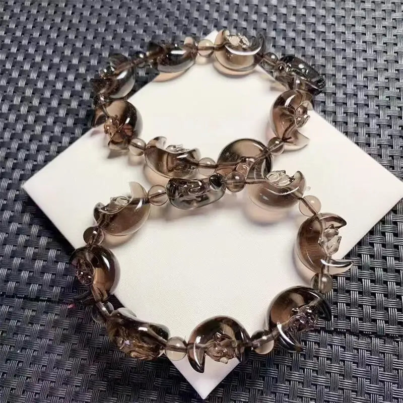 Natural Clear Obsidian Star Moon Rabbit Bracelet Fashion Crystal Quartz Gemstone Jewelry Healing Fengshui Gift For Women 1pcs