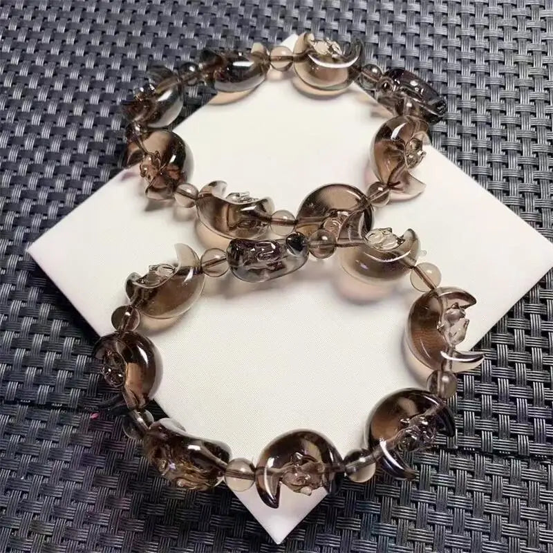 Natural Clear Obsidian Star Moon Rabbit Bracelet Fashion Crystal Quartz Gemstone Jewelry Healing Fengshui Gift For Women 1pcs