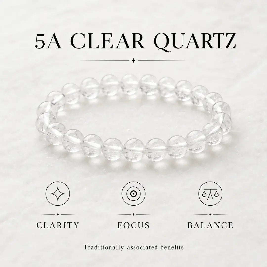 Natural Clear Quartz Stretch Bead Bracelet for Women and Men