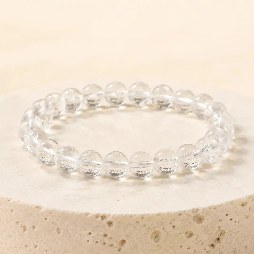 Natural Clear Quartz Stretch Bead Bracelet for Women and Men
