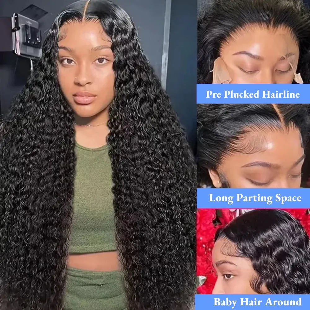 Natural Color Deep Wave Human Hair Wig 46 Inch 13x6 HD Lace Frontal Pre Plucked Natural Hairline Soft Breathable For Women