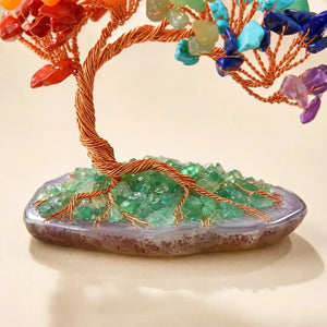 Natural Colorful Crystal Chip Gemstone Tree, Copper Wire Agate Base Fortune Tree Ornament