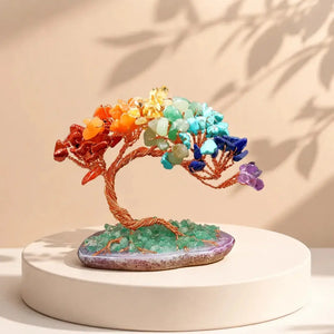 Natural Colorful Crystal Chip Gemstone Tree, Copper Wire Agate Base Fortune Tree Ornament