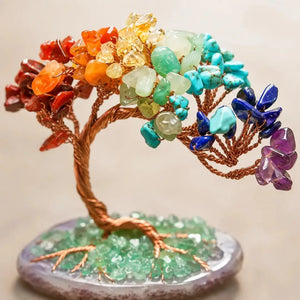Natural Colorful Crystal Chip Gemstone Tree, Copper Wire Agate Base Fortune Tree Ornament