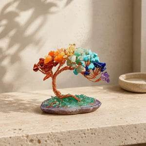 Natural Colorful Crystal Chip Gemstone Tree, Copper Wire Agate Base Fortune Tree Ornament