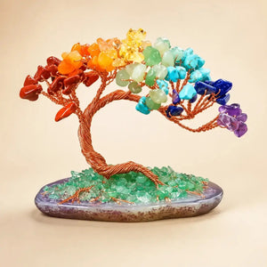 Natural Colorful Crystal Chip Gemstone Tree, Copper Wire Agate Base Fortune Tree Ornament