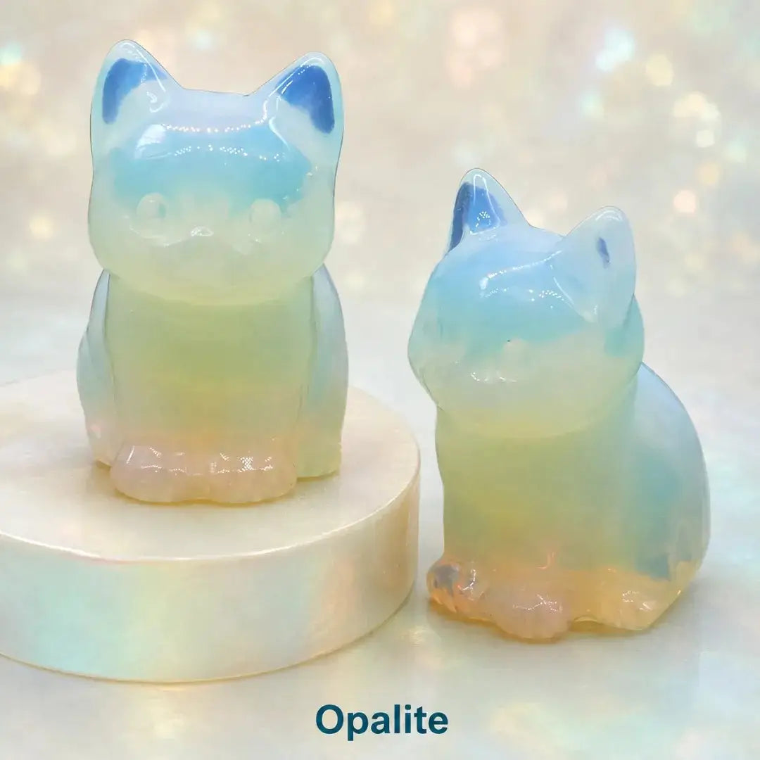 Natural Crystal Cat Figurine, 1.8 Inch Hand-Carved Crystal Stone Statue for Home Decor