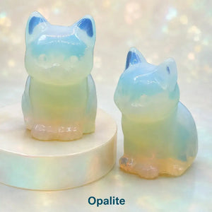 Natural Crystal Cat Figurine, 1.8 Inch Hand-Carved Crystal Stone Statue for Home Decor