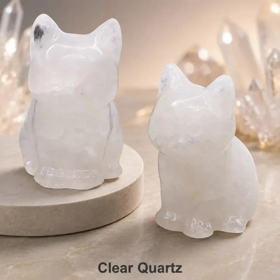 Natural Crystal Cat Figurine, 1.8 Inch Hand-Carved Crystal Stone Statue for Home Decor