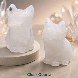 Natural Crystal Cat Figurine, 1.8 Inch Hand-Carved Crystal Stone Statue for Home Decor