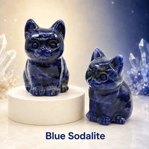 Natural Crystal Cat Figurine, 1.8 Inch Hand-Carved Crystal Stone Statue for Home Decor