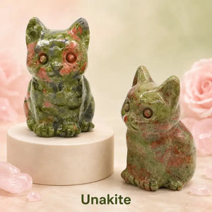 Natural Crystal Cat Figurine, 1.8 Inch Hand-Carved Crystal Stone Statue for Home Decor