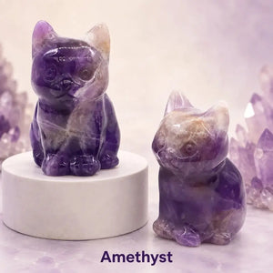 Natural Crystal Cat Figurine, 1.8 Inch Hand-Carved Crystal Stone Statue for Home Decor