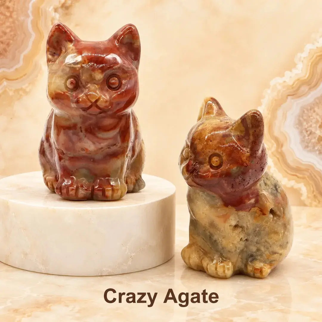 Natural Crystal Cat Figurine, 1.8 Inch Hand-Carved Crystal Stone Statue for Home Decor
