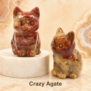 Natural Crystal Cat Figurine, 1.8 Inch Hand-Carved Crystal Stone Statue for Home Decor